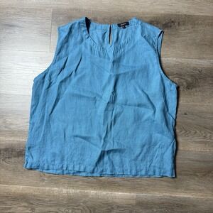 Quince Womens 100% European Linen Cropped Tank Teal Sleeveless Top XL
